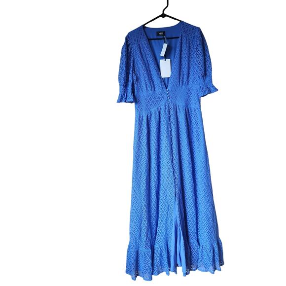 Vici Collection Dress Womens Size XL Lace Puff Sleeve Button Front Blue NWT - Picture 1 of 13